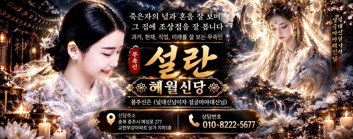 해월신당 무속인 설란 배너 — 충북 충주, 넋·조상점, 상담번호 010-8222-5677 [광고]
